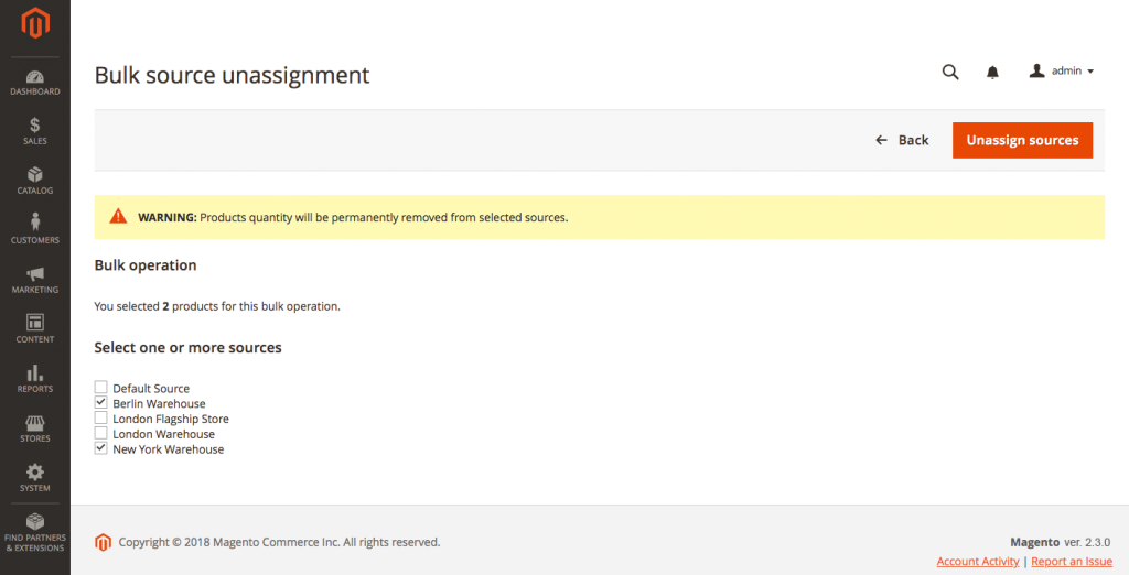 Unassign sources from selected products as a mass action.